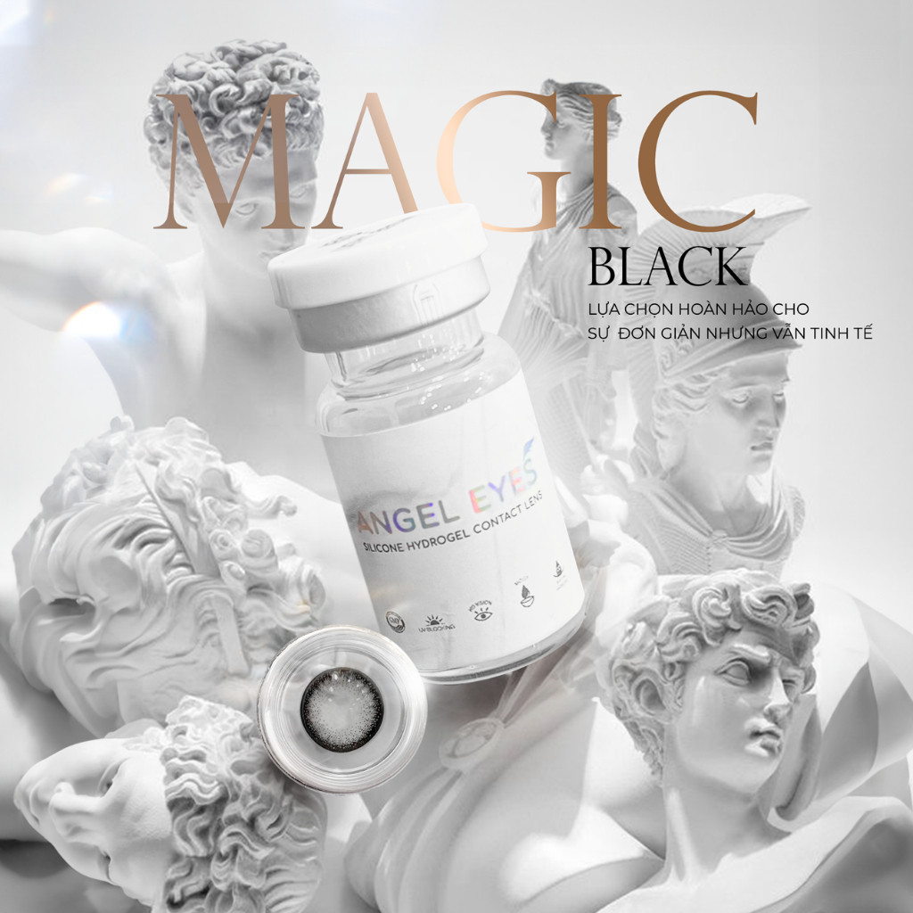 [HÀNG MỚI VỀ] Lens giãn tròng màu đen tự nhiên có độ 0-6 Magic BlackAngel Eyes, kính giãn tròng hiệu ứng giãn 14.5