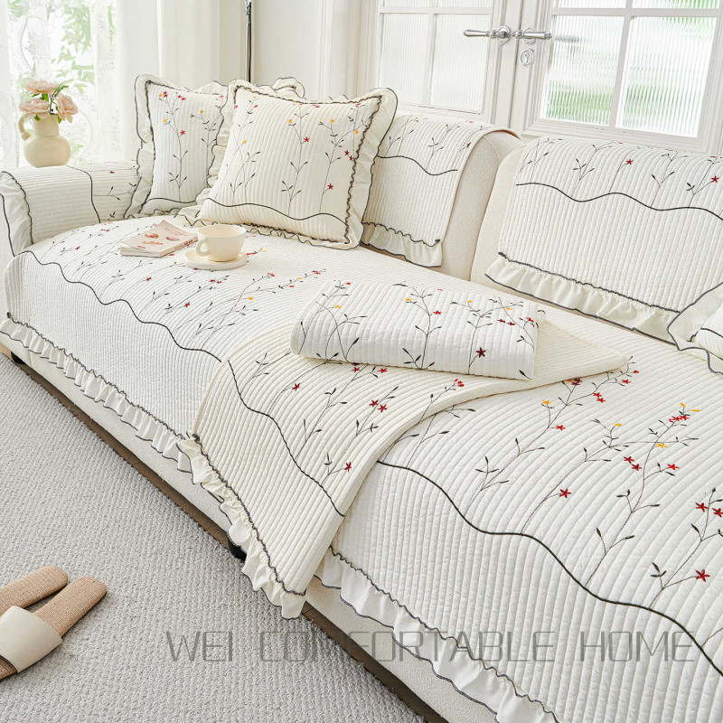 123 Người Nguyên Chất Cotton Sofa Đệm Hình Chữ L Kết Hợp Sofa Chống Trơn Trượt Đệm Bao Nhỏ Tươi Cao Cấp Bao Khăn Vải