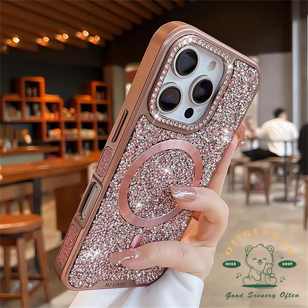 Ốp điện thoại từ tính mạ kim cương iphone16 Pro Max 15 14 cho vỏ iPhone Vỏ mềm silicon TPU chống sốc