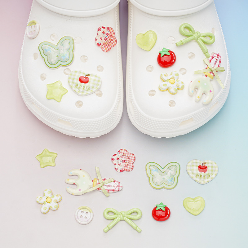 Phụ kiện khóa giày lỗ crocs cao cấp, hoa/nơ/cà chua, dễ tháo rời, tương thích Busch/Zhibixing/ins