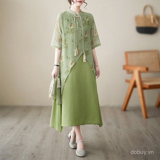 Đầm nữ sườn xám retro phong cách Trung Hoa, tay ngắn, phù hợp nhiều kích cỡ