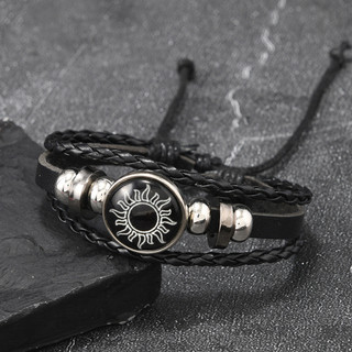 Vòng tay da vintage đính cườm mặt trời và mặt trăng - Lãng mạn, phù hợp làm quà tặng