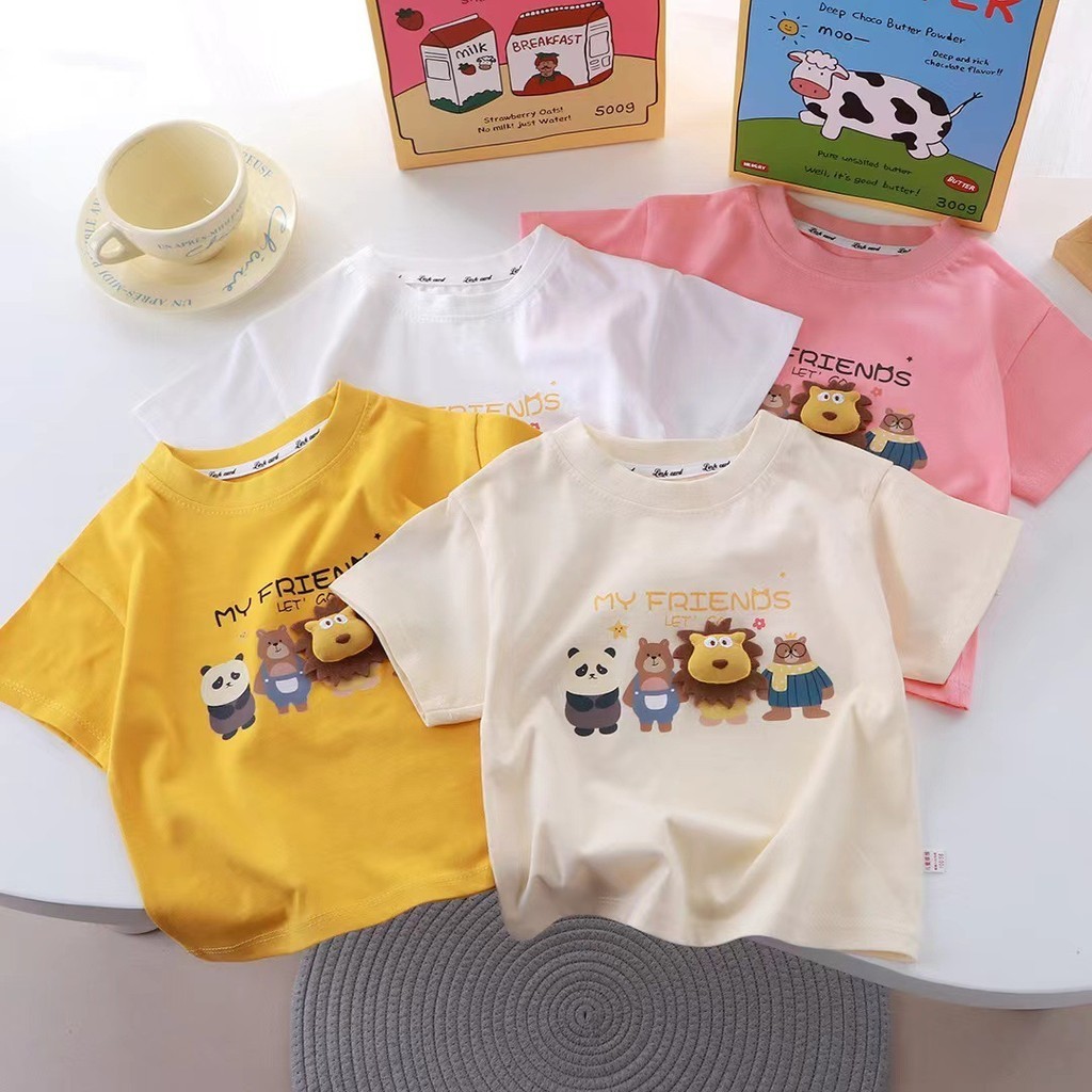 Phim Hoạt Hình Mới Ba Chiều Búp Bê Áo Thun Trẻ Em Tay Ngắn Cotton Nguyên Chất Bé Trai Bé Gái Mùa Hè Lớn Trẻ Em Cha Mẹ-