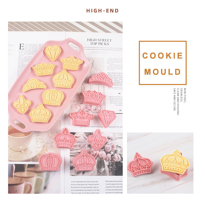 8 Cái / bộ Vương Miện Hình Bánh Quy Khuôn Cắt Bánh Quy Kim Cương Vương Miện Bánh Dụng Cụ Làm Bánh Fondant Frosting 3D Cookie Seal Press Die Fruit Pastry Hấp Bánh Mì Cắt Khuôn Nướng Bánh DIY