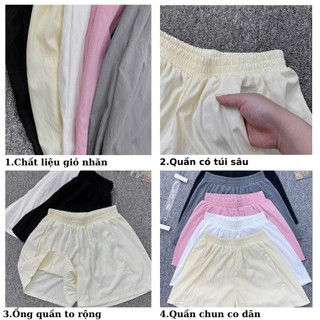 [Combo 2 quần] Quần short nữ cạp chun kiểu dáng basic vải mát có túi hai bên, Quần Short Mặc Nhà Ống Rộng Thoáng Mát