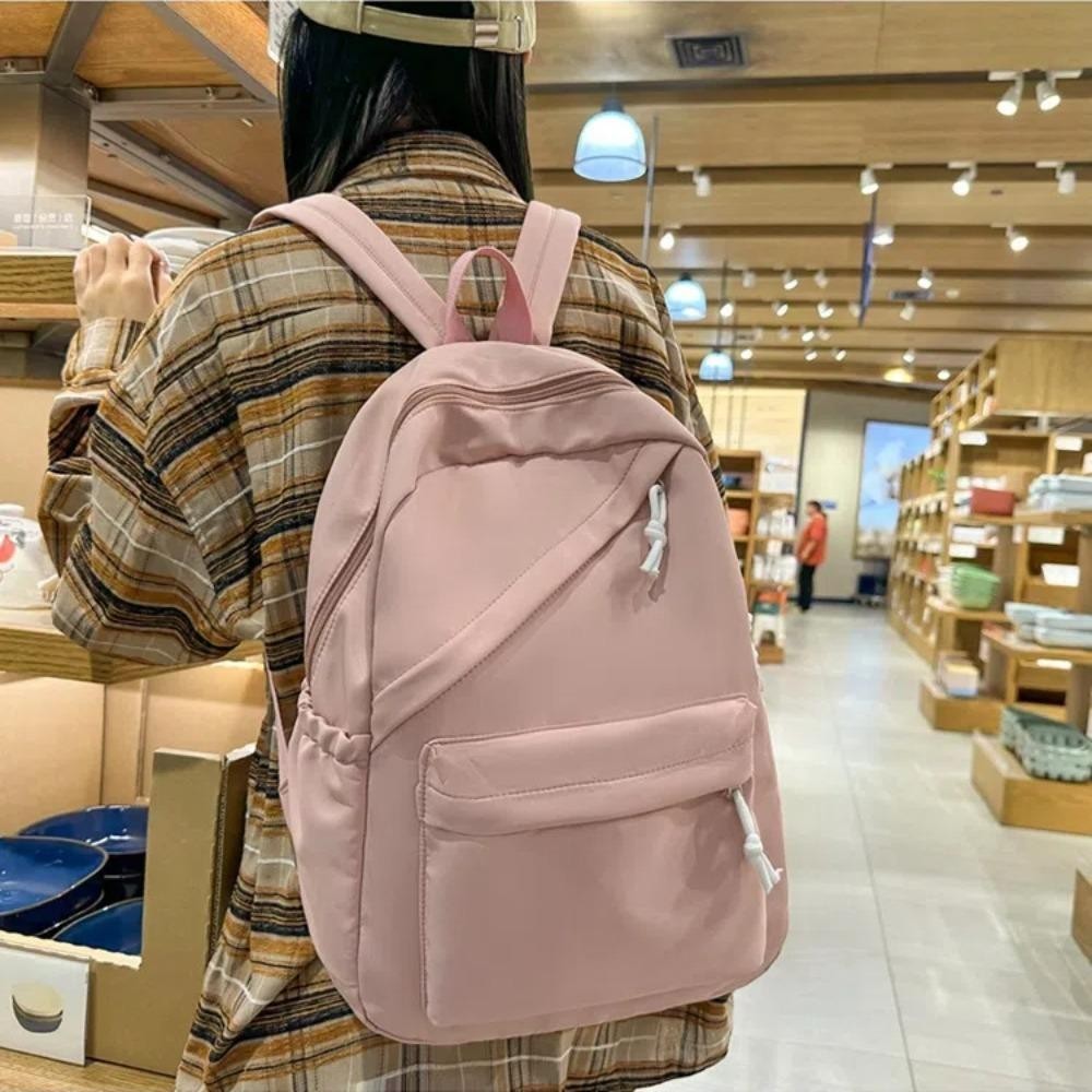Ba lô bé gái CAO CẤP, Túi đi học sinh Nylon dung tích lớn, Túi đi học nữ màu trơn thời trang dành cho nữ sinh