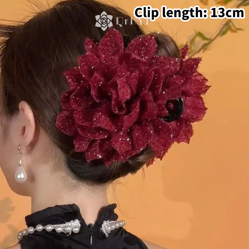 Qrhyk Thời Trang Lưới Đen Hoa Nữ Đuôi Ngựa Kẹp Mũ Đội Đầu Tính Khí Hoa Tóc Móng Vuốt Mũ Phụ Kiện Tóc Mới