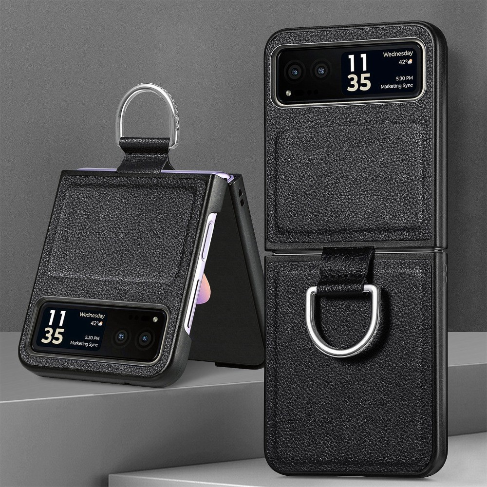 Da PU Cho Motorola Razr 50 Ultra Mooto Razr40 Ốp Điện Thoại Có Vòng Mẫu Vải Lanchee Razr50Ultra Gấp Màn Hình Mặt Sau