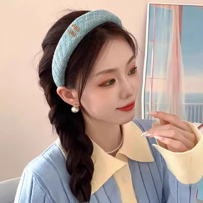 Băng Đô Cao Cấp Màu Xanh Dương Viền Rộng Rửa Mặt Sang Trọng Tất Cả Trận Đấu Bấm Tóc Nữ