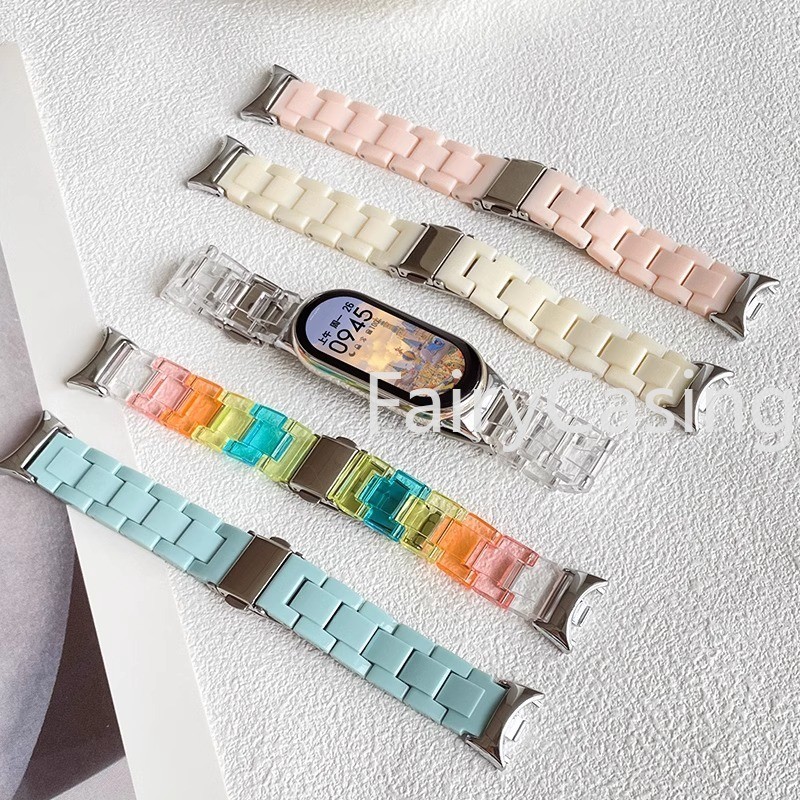 Dành Cho Xiaomi Mi Band 10 9 8 7 NFC Dây Đeo Nhựa Thời Trang Vòng Tay Miband 6 5 4 3 Acrylic Thay Thế Dây Đeo Tay Correa