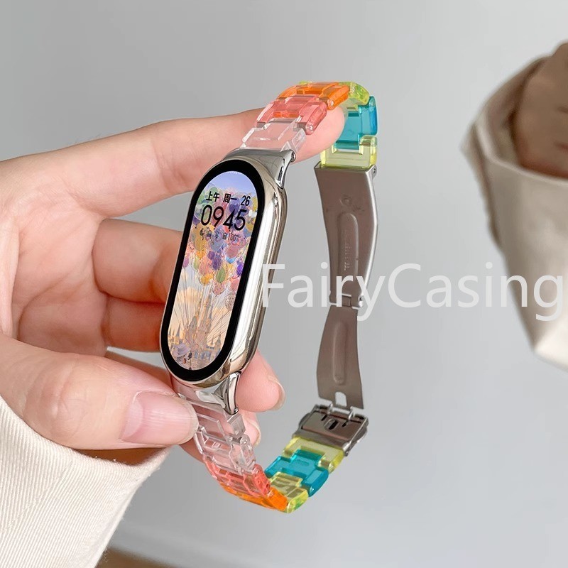 Dành Cho Xiaomi Mi Band 10 9 8 7 NFC Dây Đeo Nhựa Thời Trang Vòng Tay Miband 6 5 4 3 Acrylic Thay Thế Dây Đeo Tay Correa