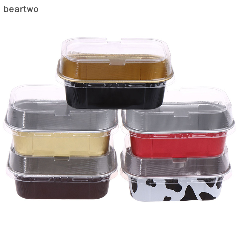 < Beartwo > 10 Cái Khuôn Nướng Bánh Giấy Nhôm Hình Chữ Nhật Có Nắp Dụng Cụ Làm Bánh Ngọt Đẹp