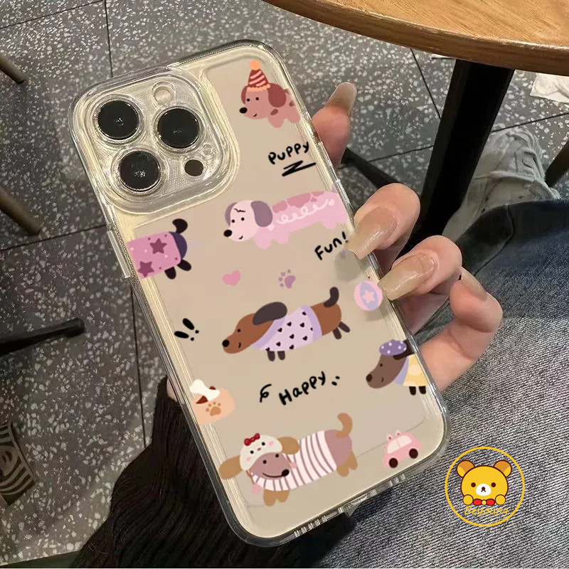 Happy Xúc Xích Chó Dachshund Ốp Lưng Điện Thoại Samsung Galaxy M35 M15 M55 A55 A35 M13 M14 M23 F23 F15 C55 M13 M30s M21 M31 M21s F41 M31s M33 M34 F34 5G 4G Puppy Vỏ Mềm Trong Suốt