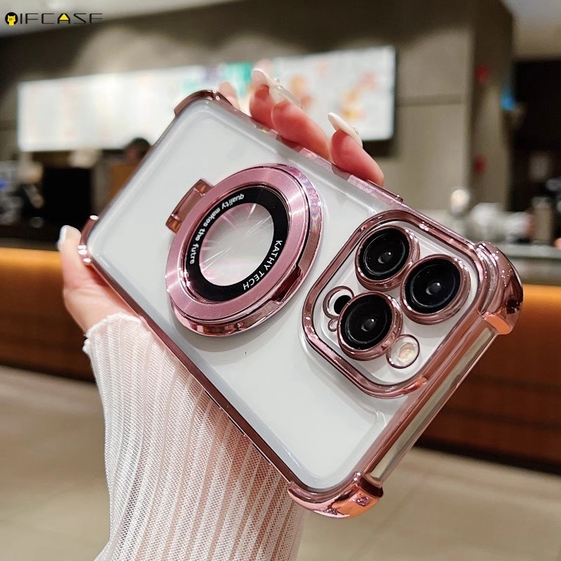 Dành Cho Xiaomi 14 13 13T 12T Pro Xiaomi14 Ốp Điện Thoại Có Phim Ống Kính Giá Đỡ Từ Tính Mạ Sáng Bóng Trong Suốt Bốn Góc Vỏ Mềm Chống Sốc