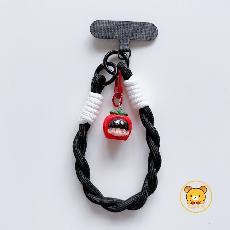 Dây buộc ngắn nhiều màu xoắn cổ tay, mặt hoạt hình cô gái trái cây, chống thất lạc, chống rơi, cá tính, vỏ điện thoại di động
