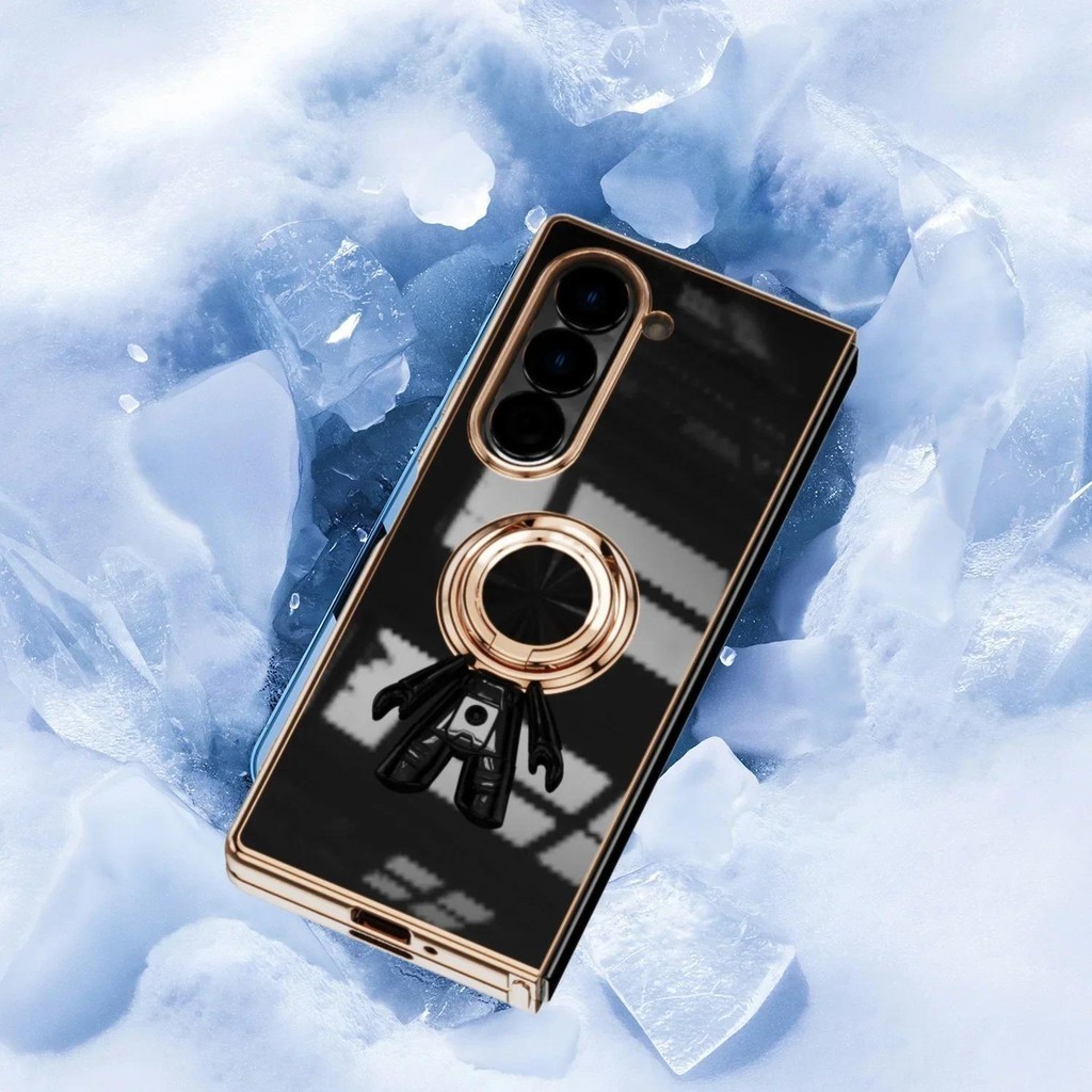 Ốp Điện Thoại Phi Hành Gia 6D Mạ Điện Cho Samsung Galaxy Z Fold 6 5 4 Fold6 Fold5 Fold4 Giá Đỡ Nhẫn Vỏ Chống Sốc