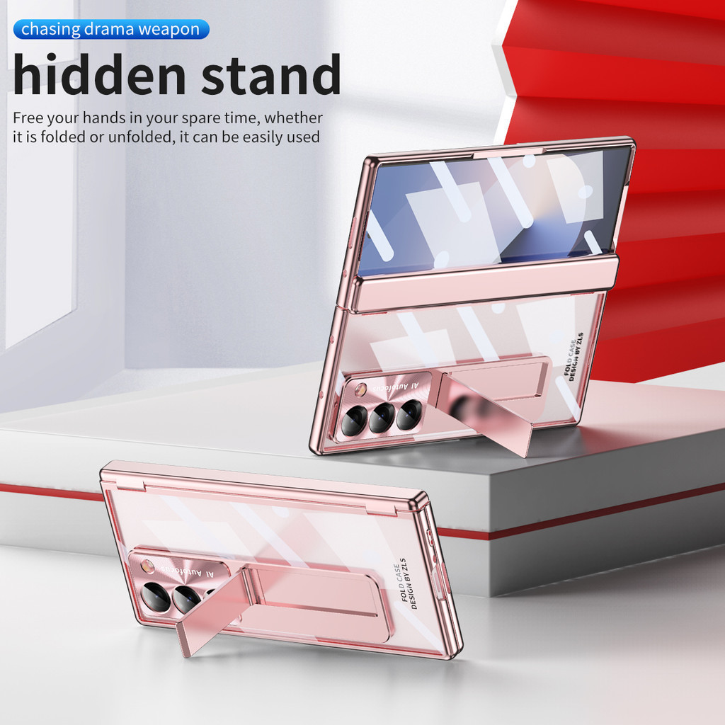 Mạ điện Trong Suốt Bản Lề Bảo Vệ Giá Đỡ Ốp Lưng Điện Thoại Samsung Galaxy Z Fold 6 Fold6 Vỏ Cứng Chống Sốc