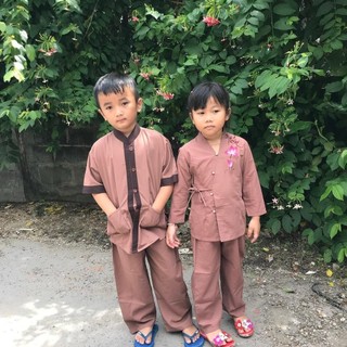 đồ bộ bé trai cổ lãnh tụ phối, set đồ lam đi chùa trẻ em
