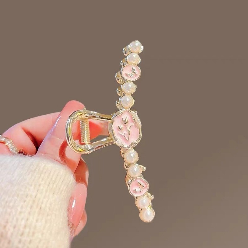 Mauropoli [Sẵn Sàng] Kẹp Hoa Tulip Pháp Nữ Phong Cách Mới Kẹp Tóc Đầu Sau Nửa Tie Cá Mập Kẹp Tóc Cao Cấp Trung Bình