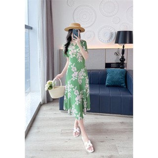 Miyake Xếp Ly Ngắn Tay Xếp Ly Co Giãn Tính Khí Giảm Tuổi Đầm Flesh-Covering Tính Khí Phù Hợp Với Tất Cả Trận Đấu Cao Cấp Counter Phong Cách Dài S
