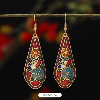 GHGl ❤️Real Shot Năm Mới Tính Khí Trung Quốc Retro Cloisonne Men Bông Tai Bé Gái Tính Khí Cổ Điển Đơn Giản Bông Tai Hoa Thiết Kế Niche Bông Tai Phong Cách Trung Hoa