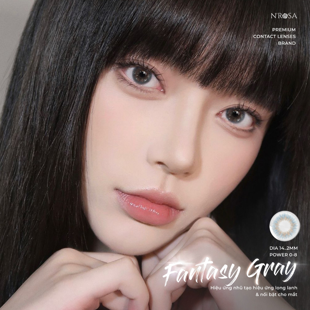Lens cận màu xám N’Rosa Fantasy Gray 💥HÀNG CAO CẤP💥 Kính áp tròng Hàn Quốc có độ cận 0-8, màu xám thời thượng siêu xinh