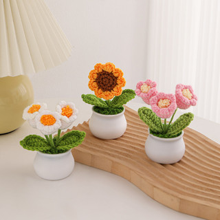 Đồ Trang Trí Nhỏ Để Bàn Hoa Giả Dệt Kem Len Myd.23 Chậu Hoa Len Handmade Thủ Công Mini Làm Quà Tặng Sinh Nhật