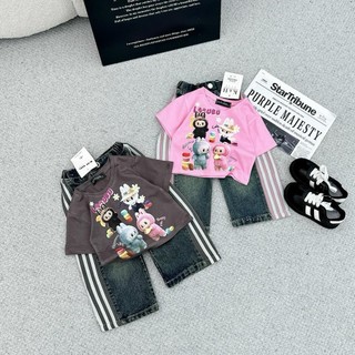 S281-Set áo thun phối quần jean dài sọc cho bé gái Size từ 8-30Kg