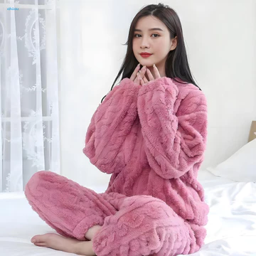 Ch Cặp đôi Đồ ngủ mùa đông Áo và quần Bộ đồ ngủ Bộ đồ ngủ mùa đông ấm cúng Bộ đồ ngủ mùa đông cho cặp đôi Bộ đồ ngủ lông cừu san hô dày dành cho anh ấy và cô ấy Bộ đồ mặc nhà ấm áp và quần Unisex