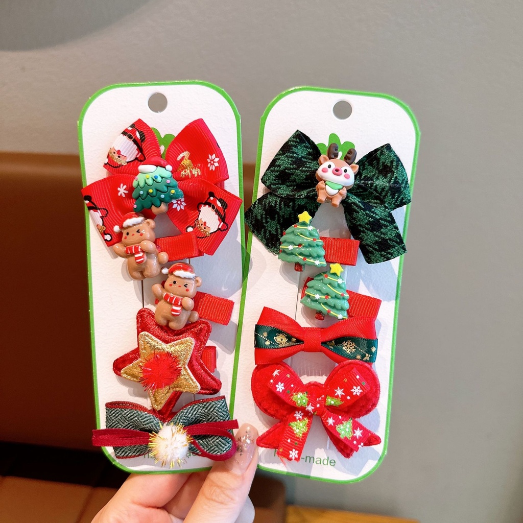 Vỉ Set 5 Kẹp Tóc Noel Nhiều Kiểu Xinh Xắn,Dễ Thương Cho Dịp Giáng Sinh Phụ Kiện Tóc Empoli