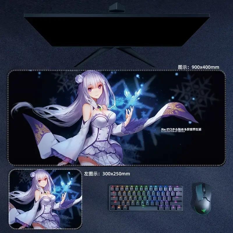 Re 0 Emilia Rem Ram Miếng Lót Chuột Anime Re Zero Life in Another World Large XXL Mousepad Bàn Phím Máy Tính Phụ Kiện Để Bàn Thảm