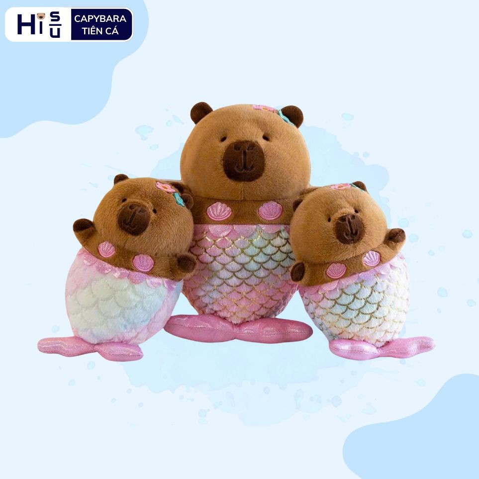 Capybara Tiên Cá, Capybara Nàng Tiên Cá Đáng Yêu Họa Tiết Chân Vảy Vảy Cá Lấp Lánh Hoa Cài Tóc Dễ Thương