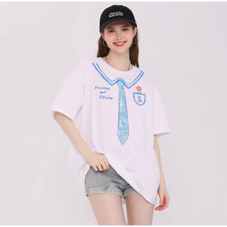 HIIXIIVI 2025 phong cách Hàn Quốc mới 100% cotton thời trang cỡ lỡn Áo phông ngắn tay phụ nữ quá khổ Tees dáng rộng cho Nam Cổ Tròn Nữ Tops