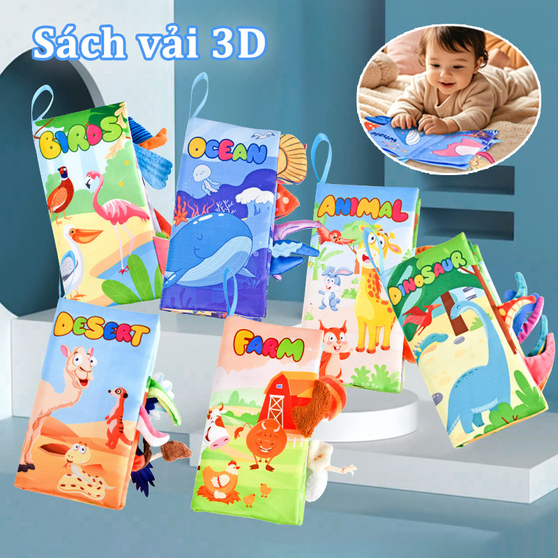 Sách vải 3D, tăng tương tác, sột soạt kích thích trí não an toàn cho bé, cho bé đồ chơi
