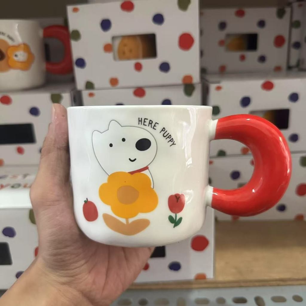 Cốc uống nước, cốc trà, cafe Ly cốc sứ cute hình hoạt hình ngộ nghĩnh quai dày cách nhiệt 400ml Quà tặng bạn bè cặp đôi