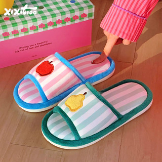 XIXITIAO Home Cotton Vải Lanh Dép Nữ Xuân Hè Thời Trang Sọc Thoáng Khí Giày Sàn