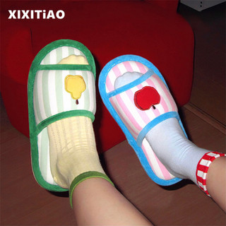 XIXITIAO Home Cotton Vải Lanh Dép Nữ Xuân Hè Thời Trang Sọc Thoáng Khí Giày Sàn