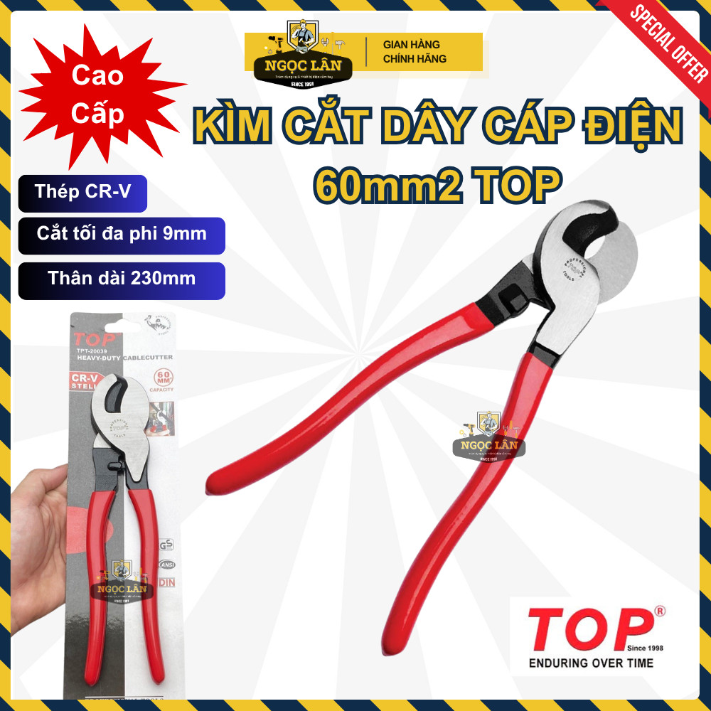 [Chính hãng TOP] Kìm cắt dây cáp điện 60mm2 TOP (tối đa phi 9mm) thép CR-V hàng Đài Loan cao cấp