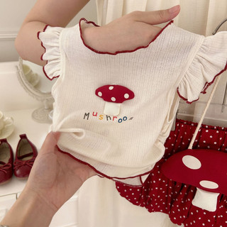 Mùa Hè Phong Cách Mới Bé Gái Ngọt Ngào Phù Hợp Với Bé Gái Nấm Áo Vest Chấm Bi Bud Quần Short Bộ Đồ Hai Mảnh