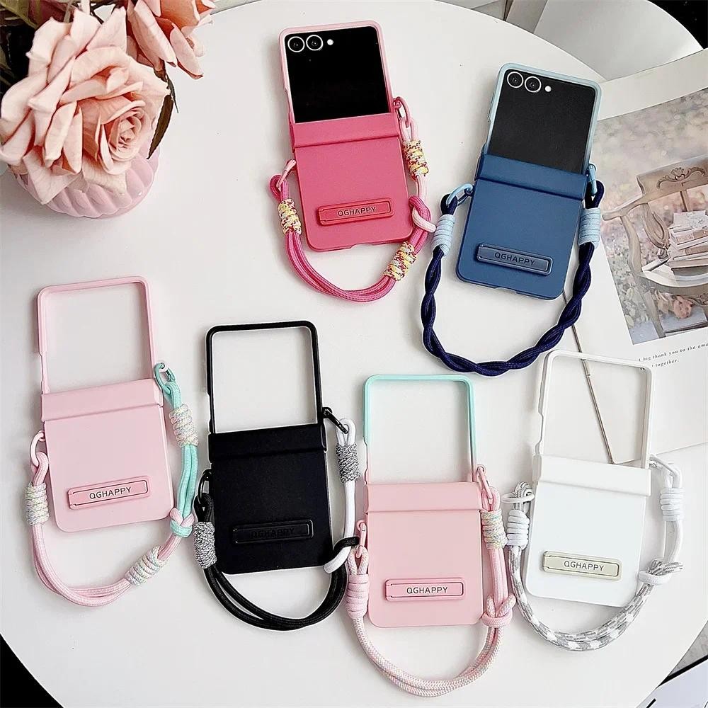 Dây đeo cổ tay Bản lề Giá đỡ bảo vệ Gradient Màu kẹo Vỏ điện thoại cho Samsung Galaxy Z Flip7 Flip6 Flip5 Flip 7 6 5 4 3