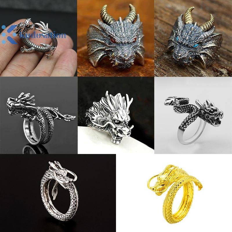 Kudosation Retro Độc Đoán Phong Cách Dân Tộc Nhẫn Rồng Dành Cho Nam Thoáng Mát Mở Có Thể Điều Chỉnh Nhẫn Punk Vintage Thời Trang Ngón Tay Trang Sức Phụ Kiện