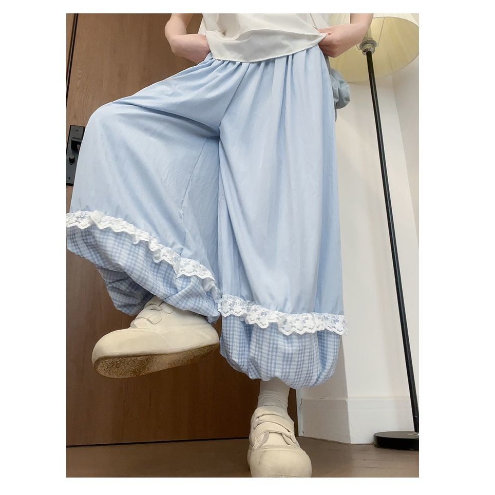 Váy culottes nữ màu vàng năm 2025 với ren bloomers eo cao và ống rộng