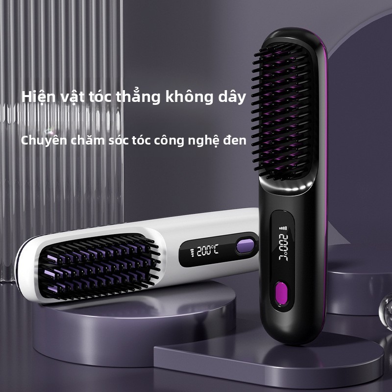 Bàn Chải Duỗi Tóc Không Dây Công Nghệ Ion Âm Tạo Kiểu Nhanh 2 trong 1 Di Động Dễ Mang Theo