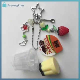 Deyangk 1 Cái Hình Tình Yêu Nhật Bản Pudding Móc Khóa Hồng Vàng Trứng Flan Charm Y2K Retro Thẩm Mỹ Đính Hạt Phụ Kiện VN
