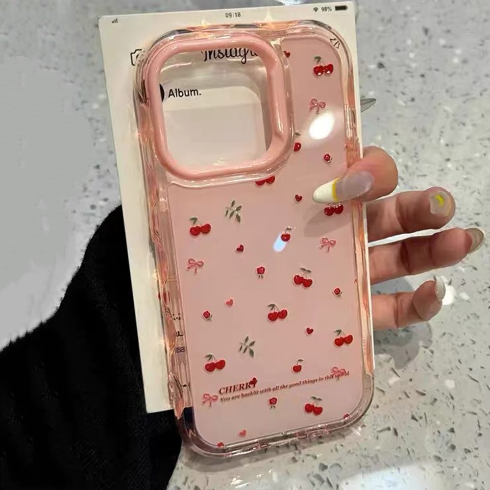 Ốp điện thoại toàn màn hình Cherry Wave cho iPhone 17 Pro Max 17Air 16 Plus 15 14 13 12 11 Vỏ bảo vệ chống sốc