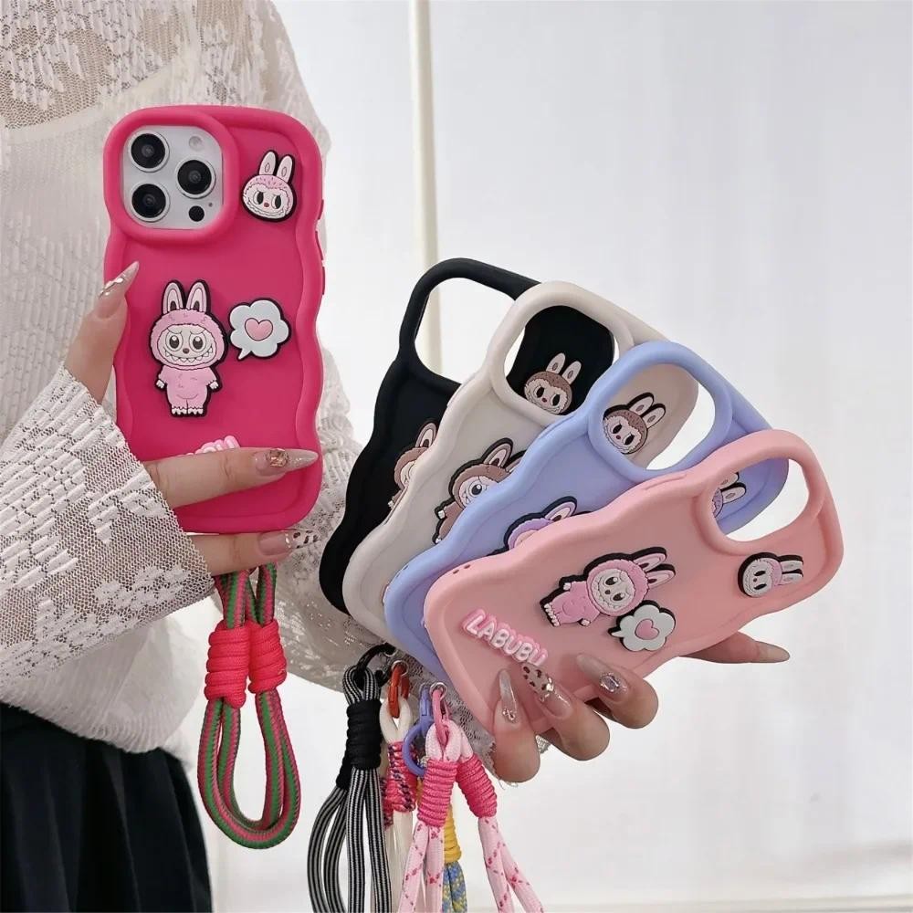 Ốp Điện Thoại Dây Đeo Cổ Tay Hoạt Hình Dễ Thương Cho IPhone 16 15 14 13 12 11 Pro Max XS X XR 7 8 Plus Silicon Mềm Bảo Vệ