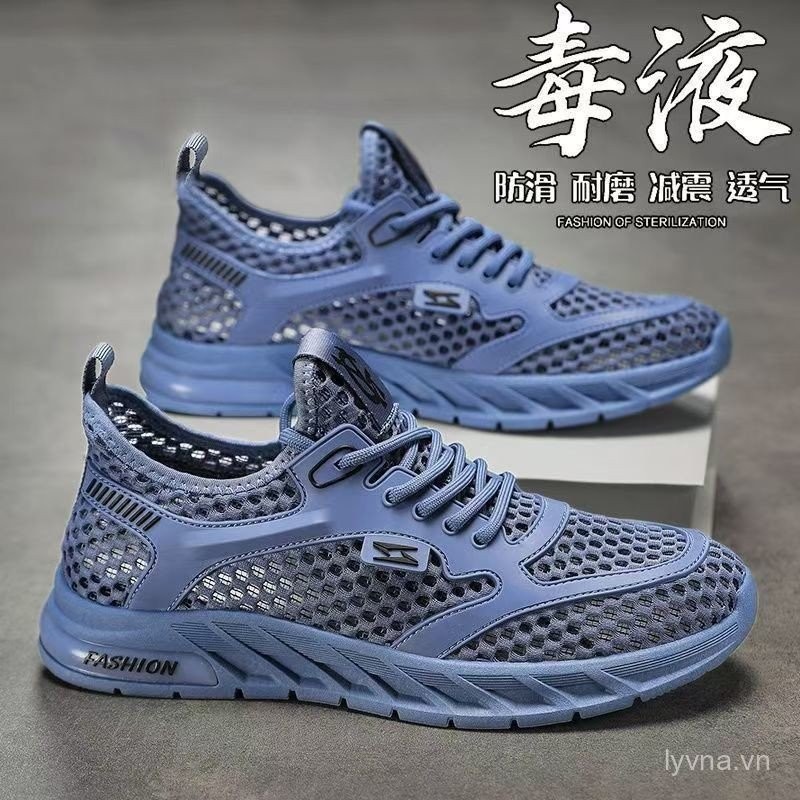 Phong Cách Mới Mùa Hè Rỗng Nam Giày Lưới Phong Cách Thường Ngày Lưới Thể Thao Giày Lưới Thoáng Khí Chạy Chống Trơn Trượt Lưới 0718
