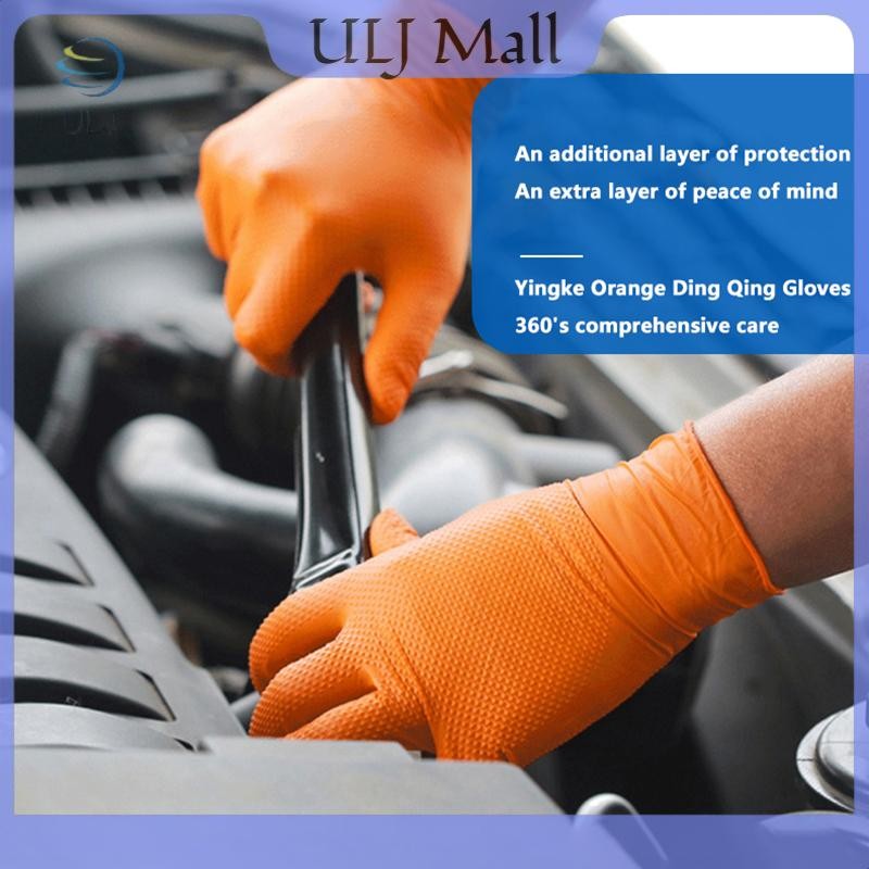 ULJ Găng Tay Dùng Một Lần Công Nghiệp 10/30 Chiếc, Họa Tiết Tay Cầm, An Toàn Cơ Khí, Găng Tay Làm Việc Nitrile Cam Hạng Nặng