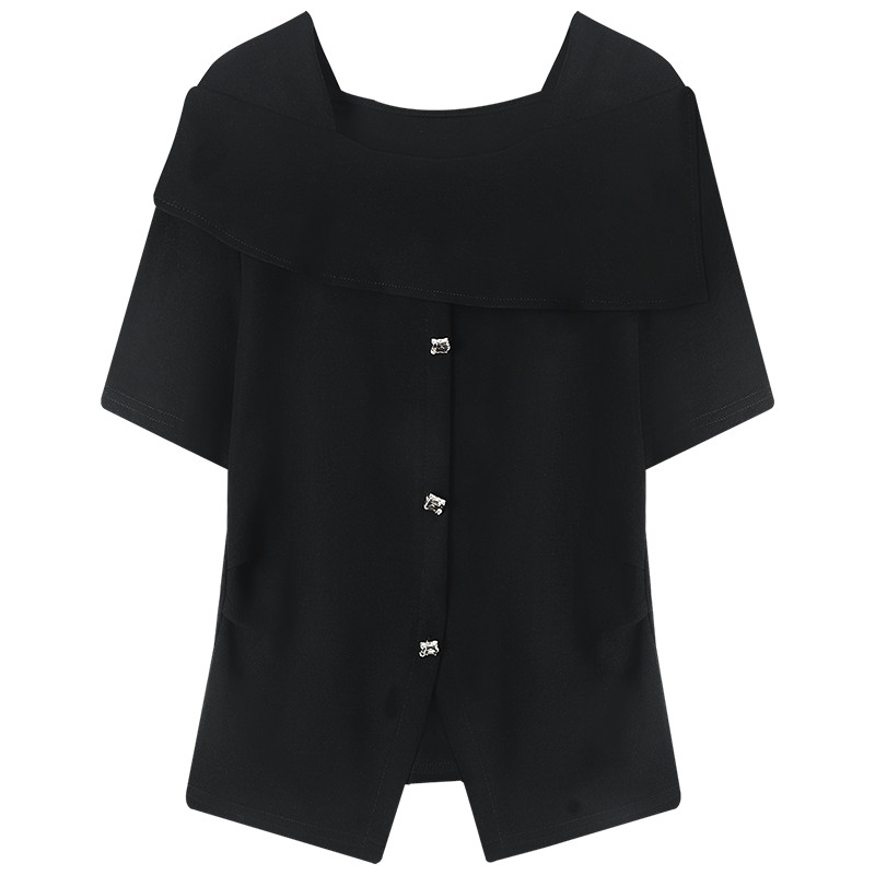 Mutu Phong Cách Pháp Cổ Vuông Ngắn Tay Nữ Mùa Hè 2026 Phong Cách Mới Nhẹ Nhàng Phong Cách Slim-Fit Ngắn Slit Áo Sơ Mi Nhỏ Top