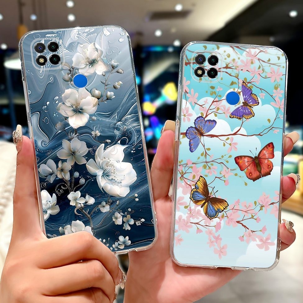 Dành Cho Redmi 9C Ốp Lưng Trong Suốt Thẩm Mỹ Mèo Dễ Thương Thời Trang Hoa Sơn Mát M2006C3MG M2006C3MT